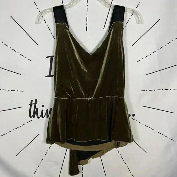 Bailey44 Army Green Velvet Asymmetrical Drape Pleated Peplum Mabel Top - Picture 5 of 6